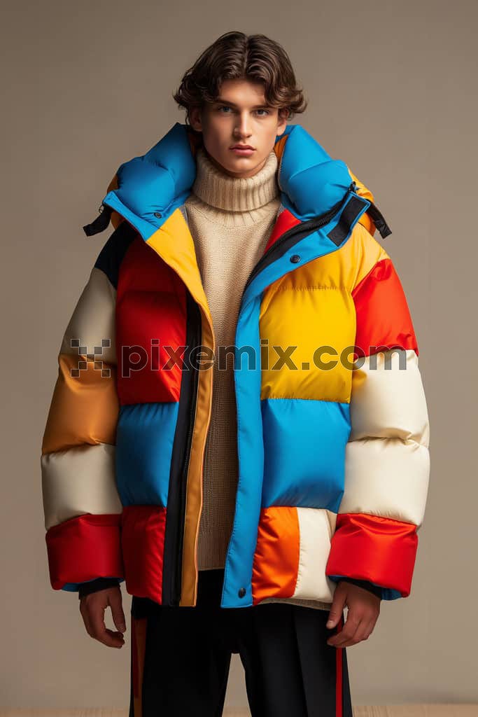 Portrait of a young male model with pop jacket image.