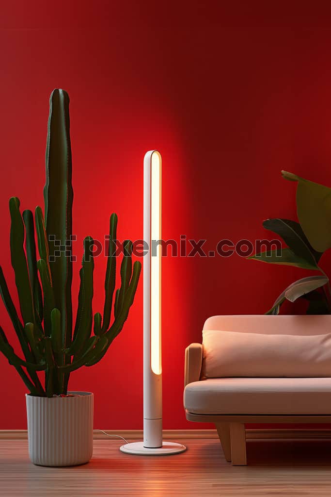 An image of a brightly lit interior and an LED Frame.