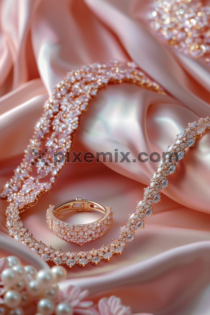 The image shows a set of stunning pink diamond jewelry.