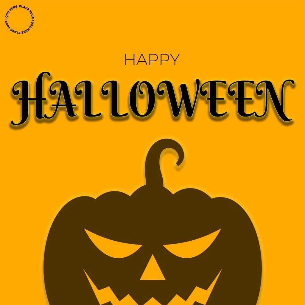 Scary pumpkin with embossed Halloween typo social media static post