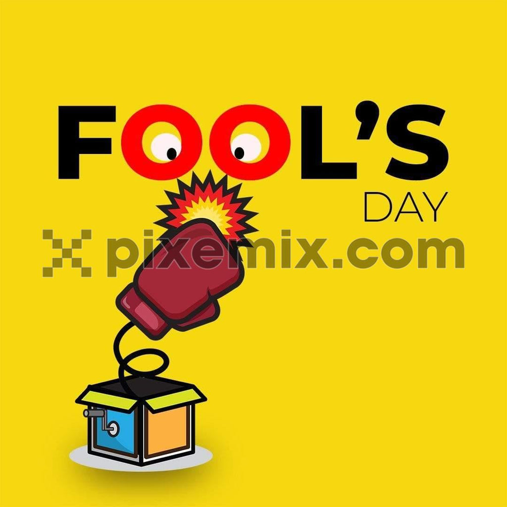 Fools day with typo and punching pop up box social media post