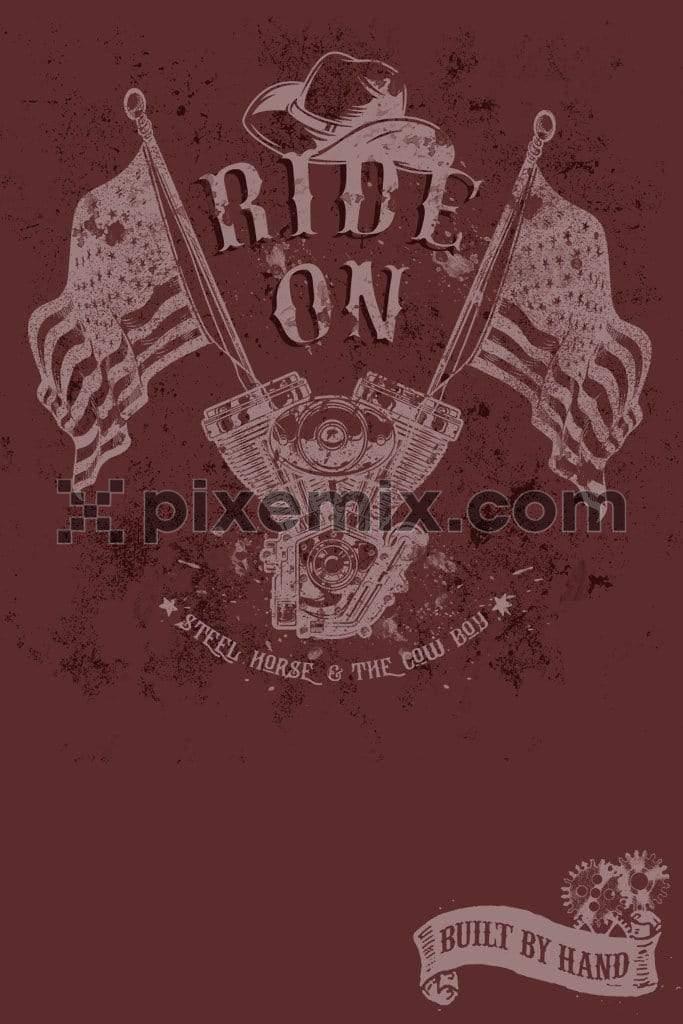 Vintage american motorcycling product graphic with distress effects