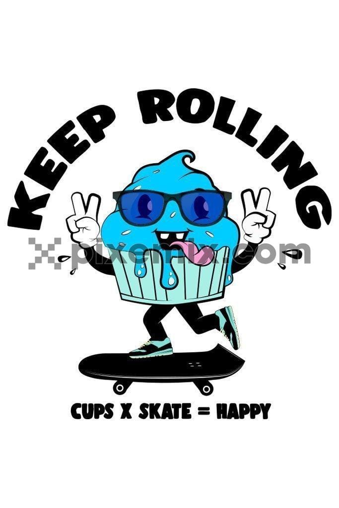 Cartoon cupcake skater vector product graphic