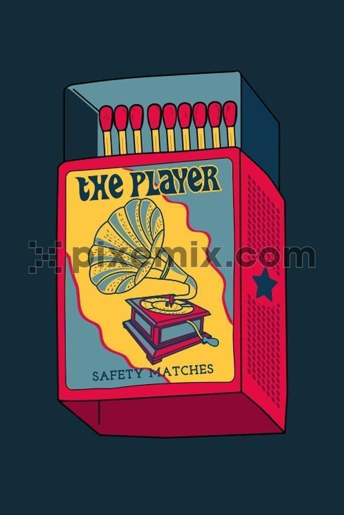 Retro inspired match box vector product graphic