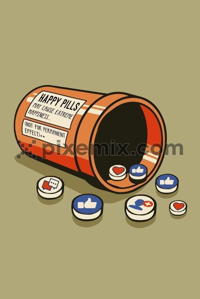 Emoji happy pills vector product graphic