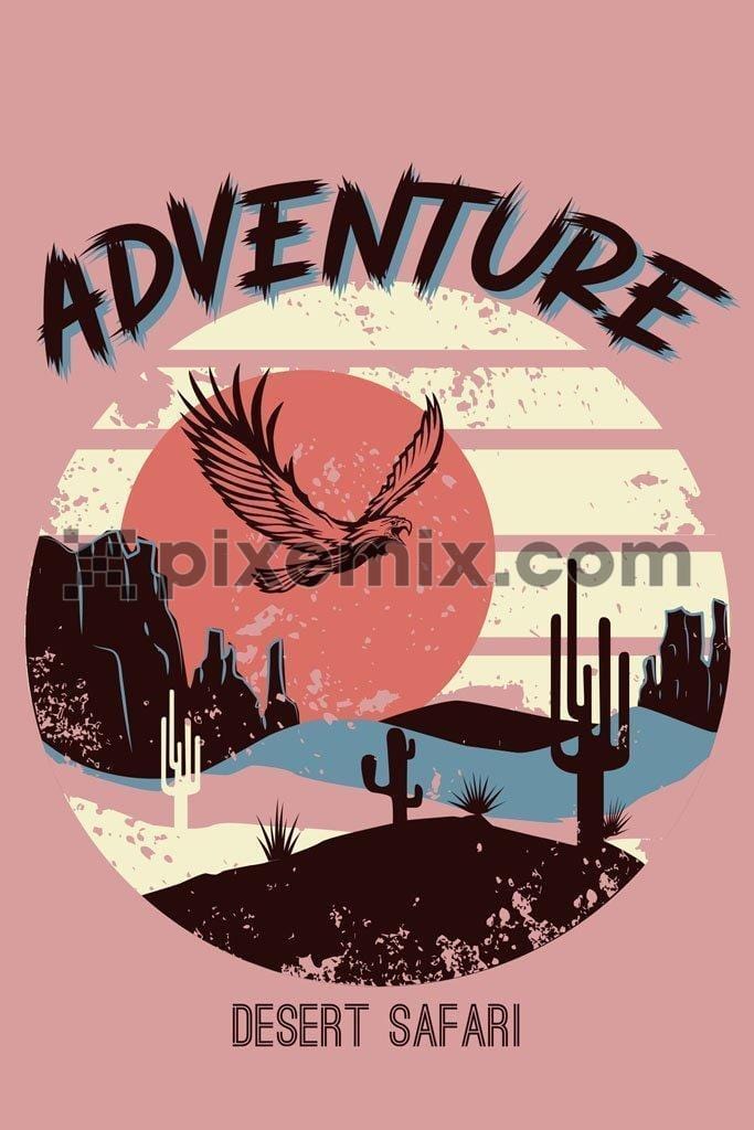 Adventure desert safari vector product graphic with distress effect