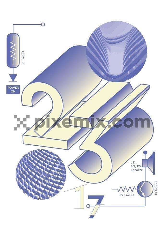 Modern 3D gradient number vector product graphic