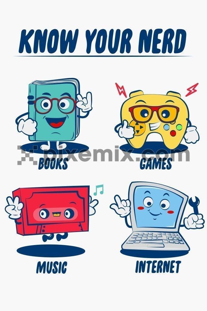 Cool nerd cartoon vector product graphic