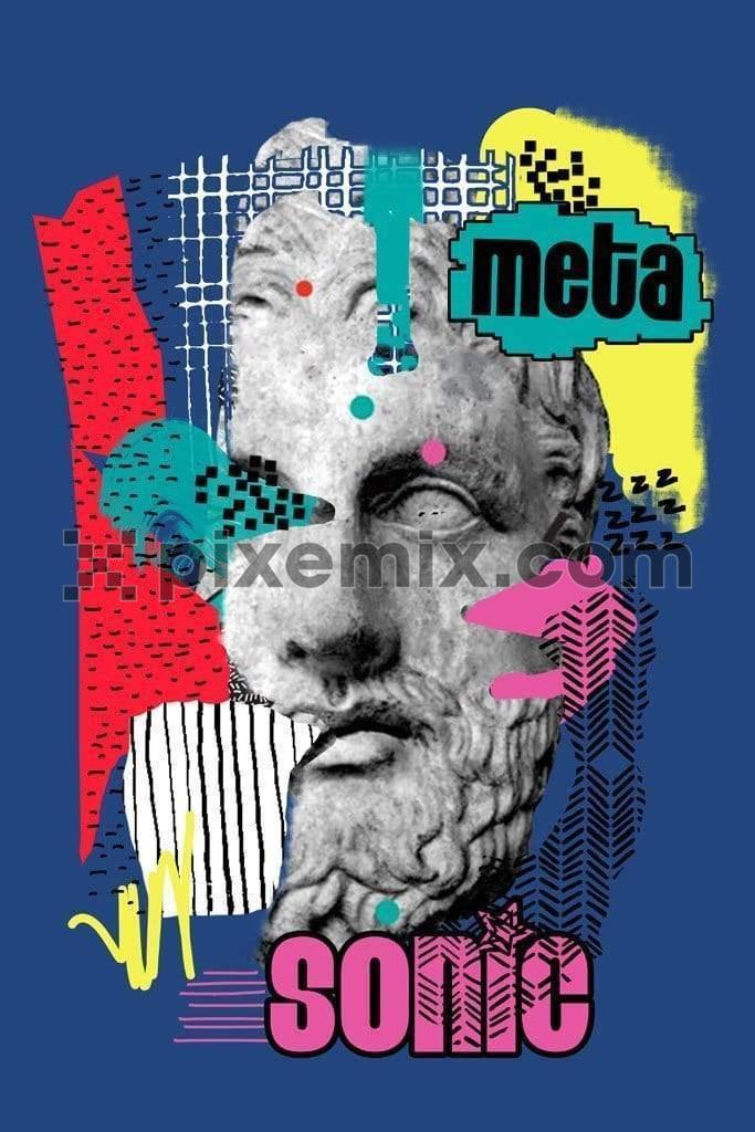 Pop inspired renaissance statue color block product graphic