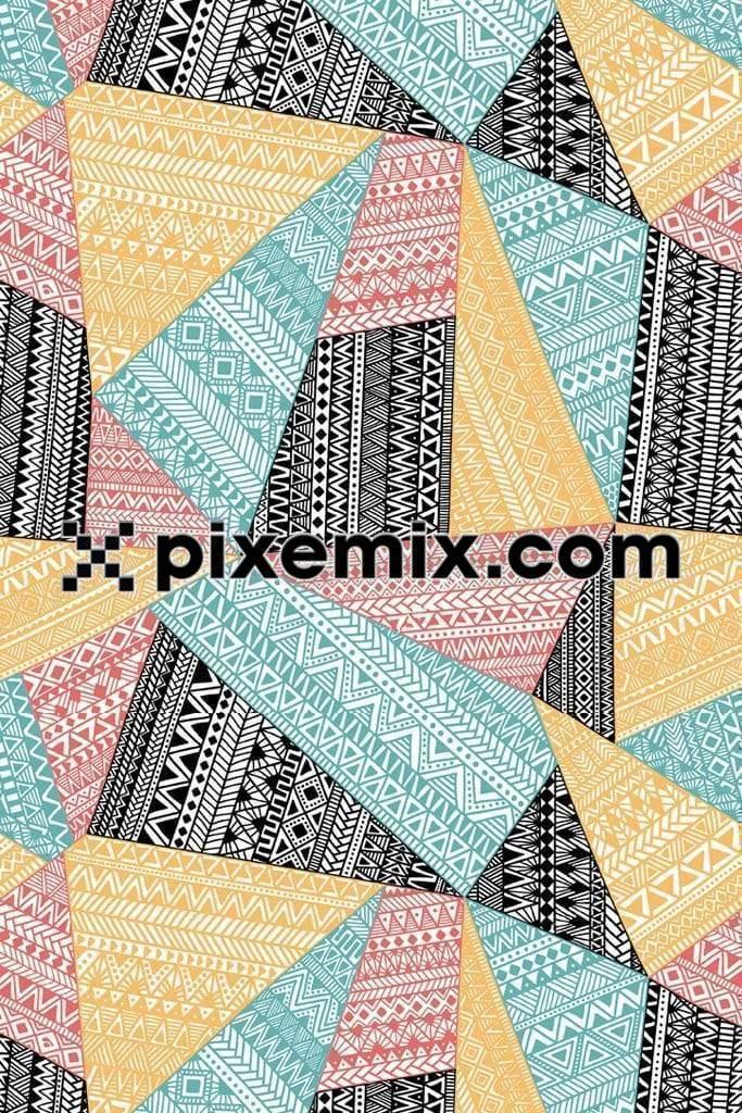 Mix & match colorblock tribal lineart product graphic with seamless repeat pattern 