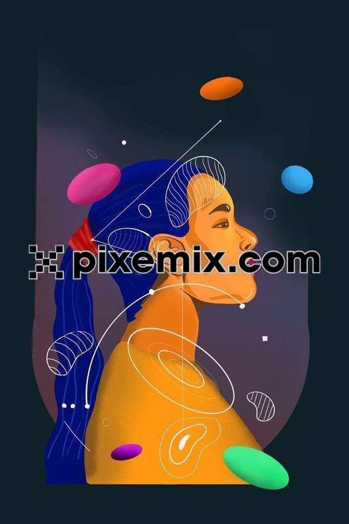 Girl side face illustration with abstract shapes product graphic