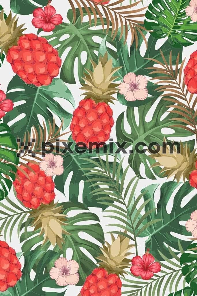 Monstra leaf and pineapple product graphics with seamless repeat pattern