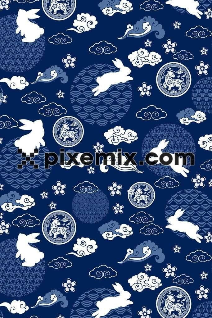 Rabbit and clouds product graphics with seamless repeat pattern