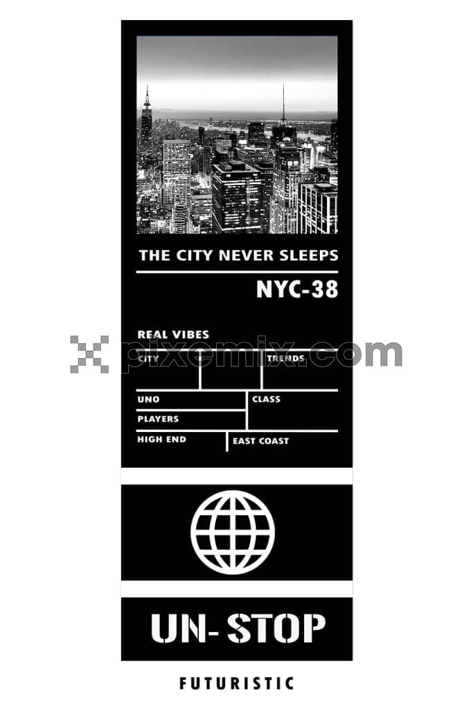 Cityscape and typography product graphic