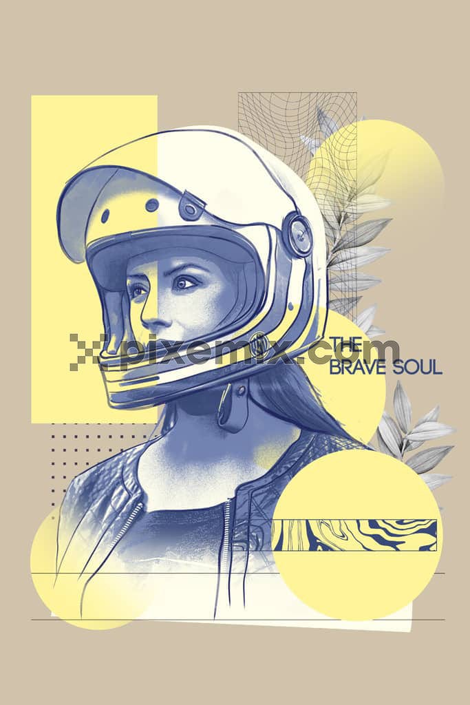 women biker in watercolor effect product graphic