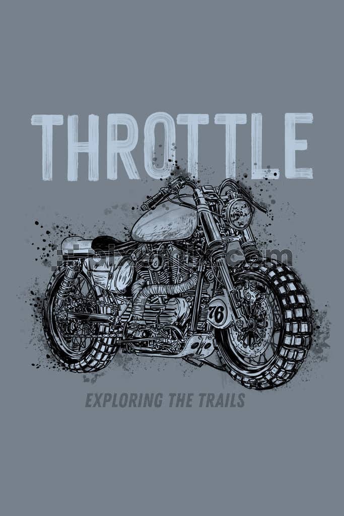 Hand drawn motorcycle with typography product graphic