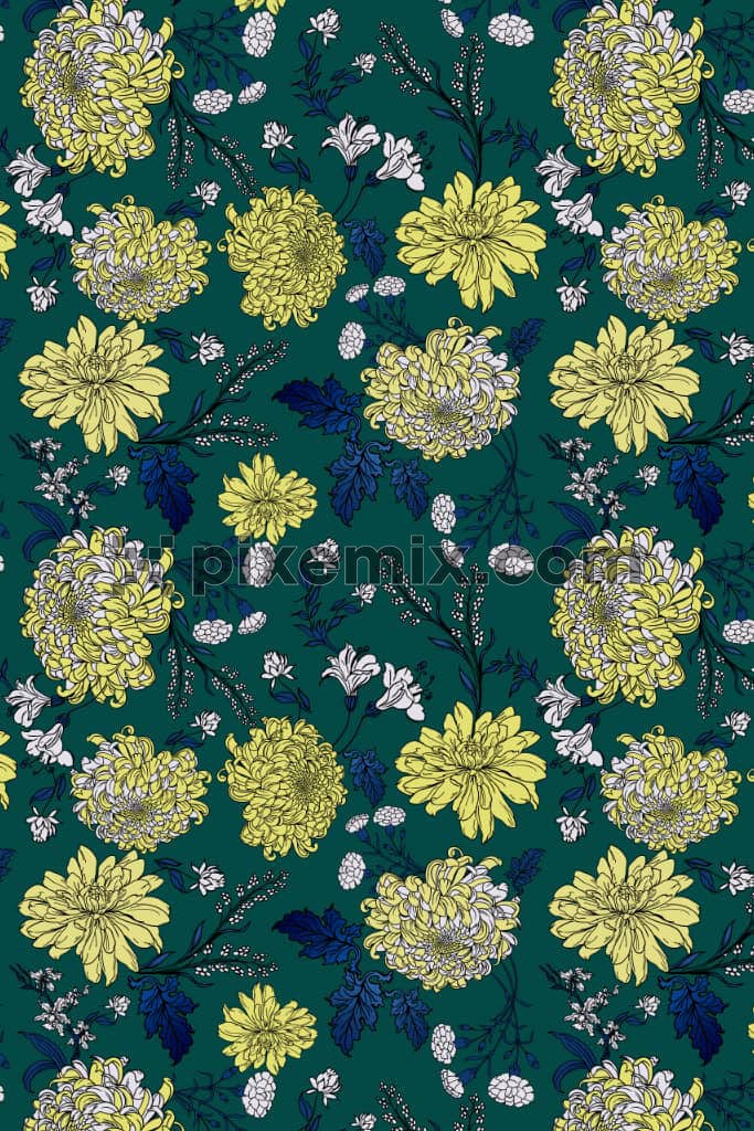 Florals and leaves product graphic with seamless repeat pattern