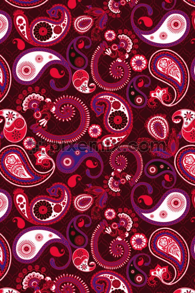 Kalamkari paisley art product graphic with seamless repeat pattern