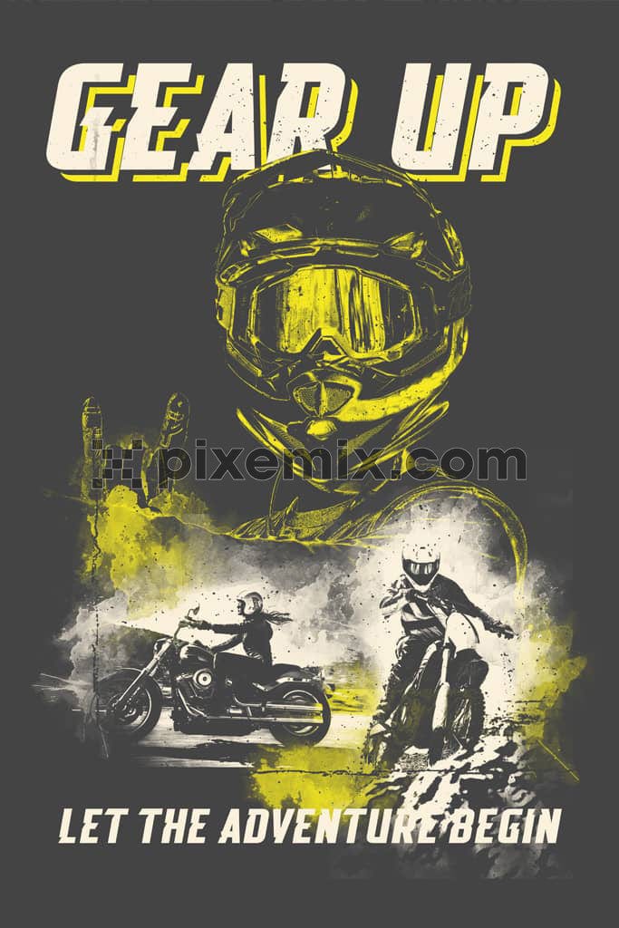 Watercolor art inspired off road biker with typography product graphic