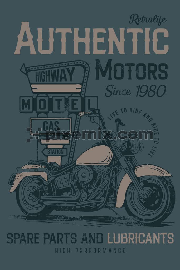 Vintage bike with typography product graphic with seamless repeat pattern