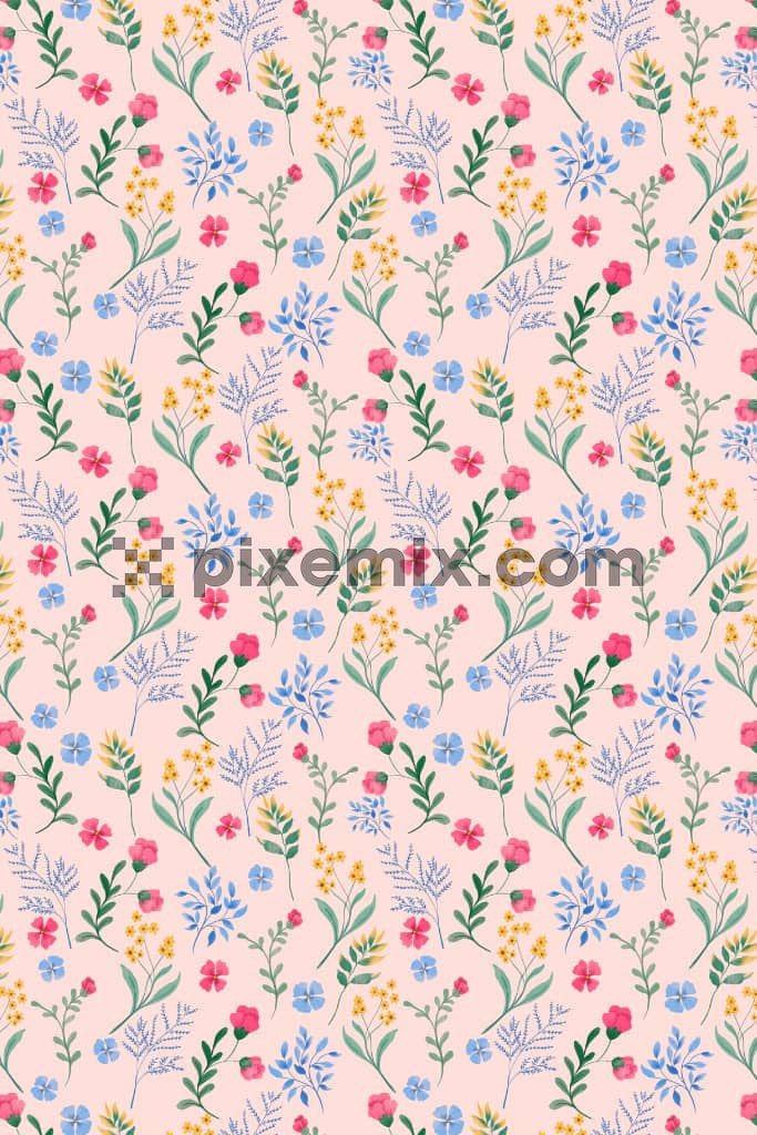 Vector florals and leaves product graphic with seamless repeat pattern