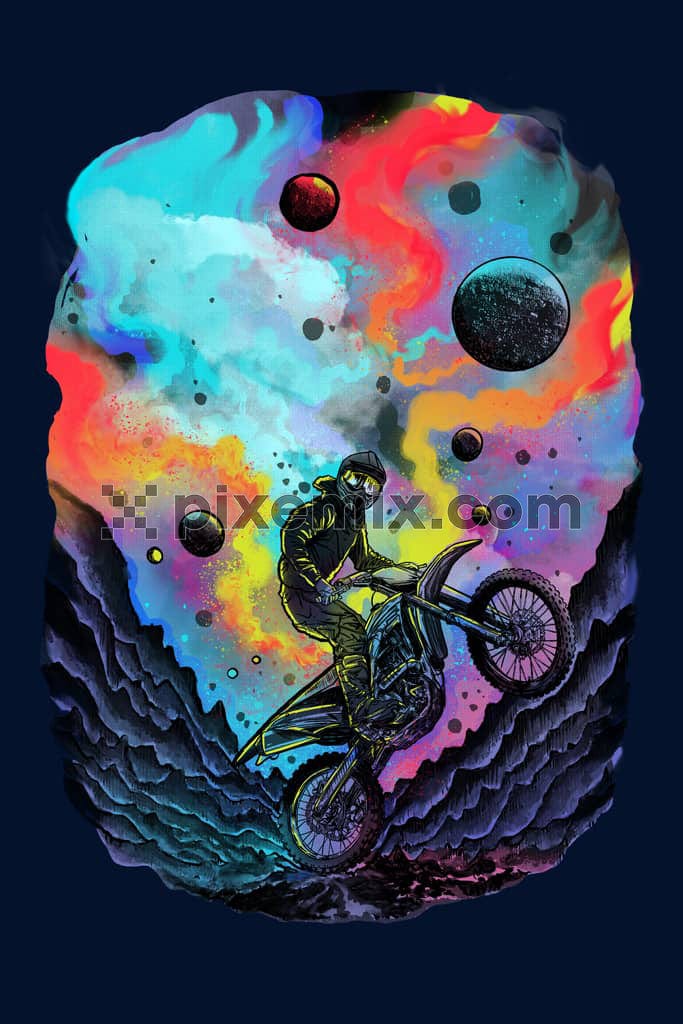 Mountain biker with splash effect product graphic