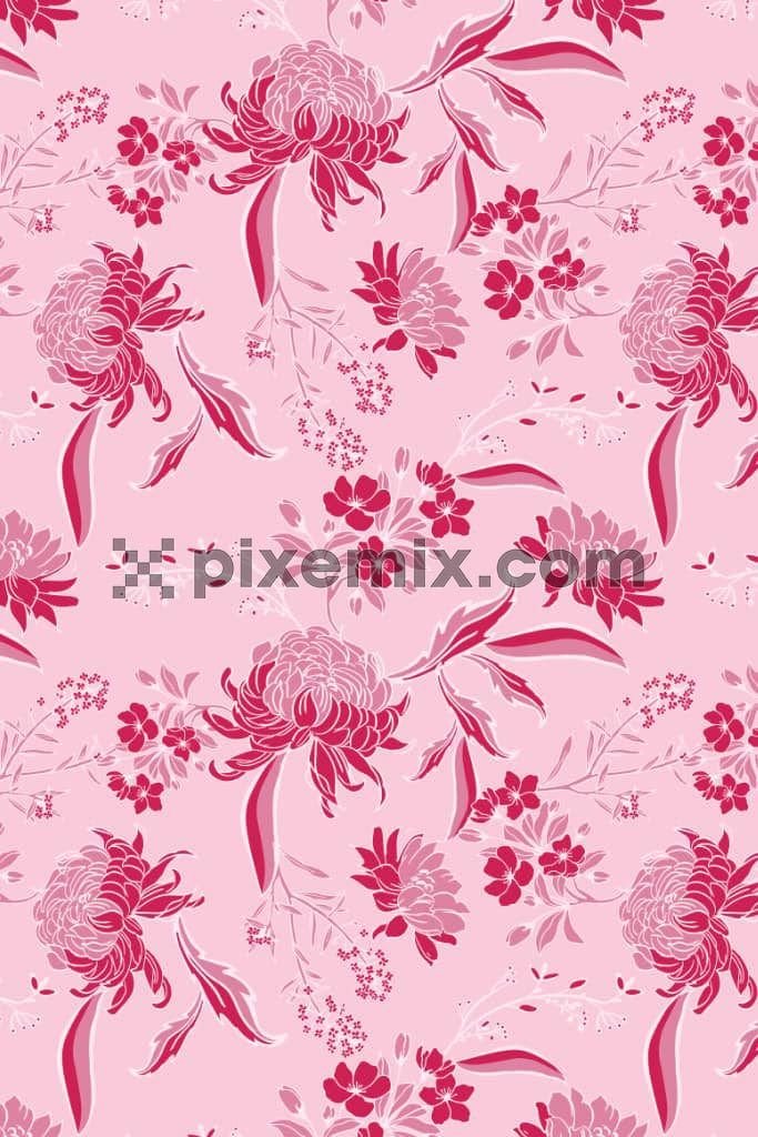 Vector florals and leaves product graphic with seamless repeat pattern