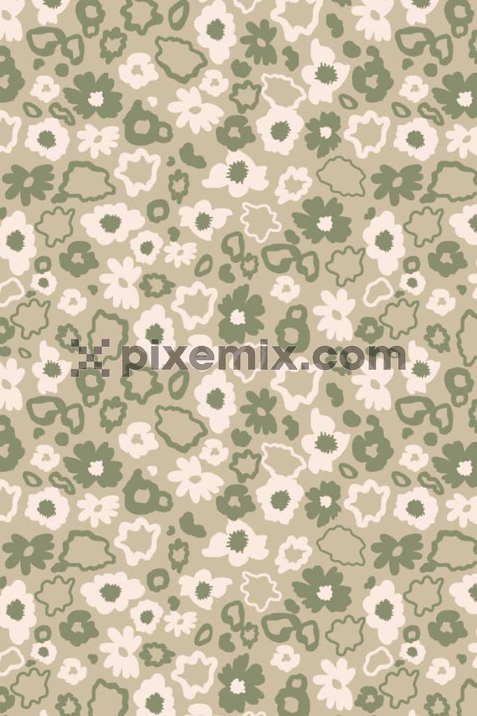 Doodle florals and leaves product graphic with seamless repeat pattern