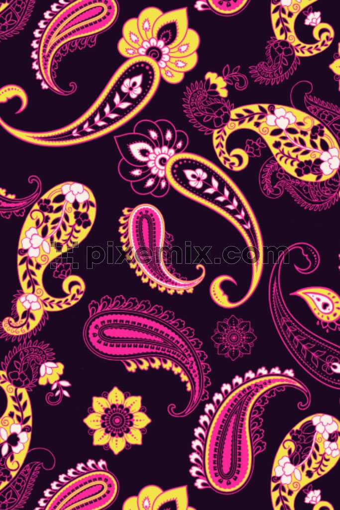 Paisley florals product graphic with seamlss repeat pattern