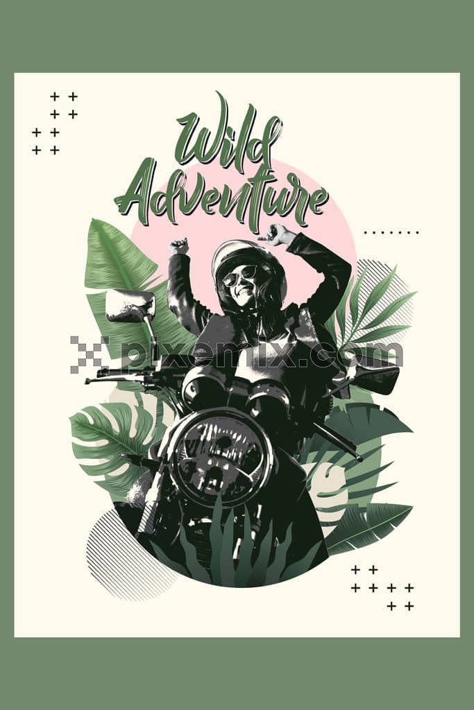 Biker on tropical adventure product graphic