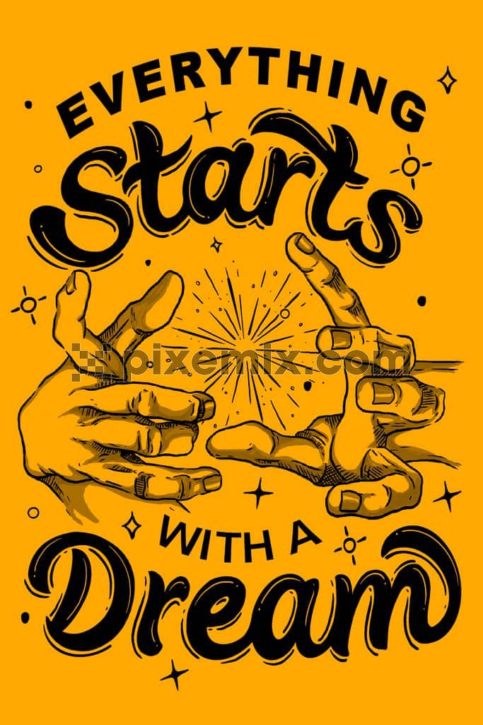 A hand drawn product graphic featuring hands in a bright background along with some typography 