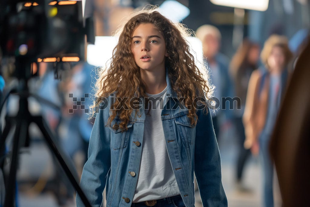 A teenager in denim on a film set image.