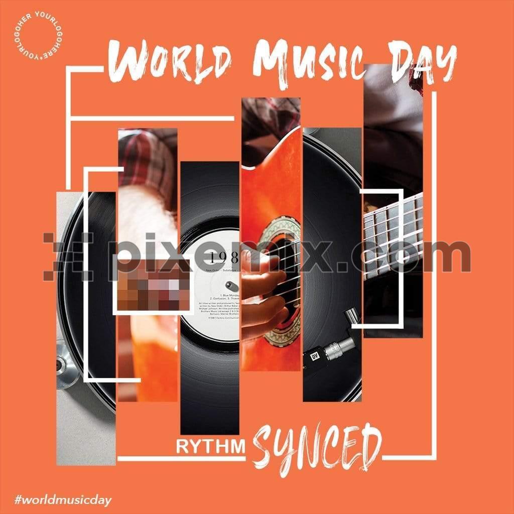 Music inspired guitar and record social media static post