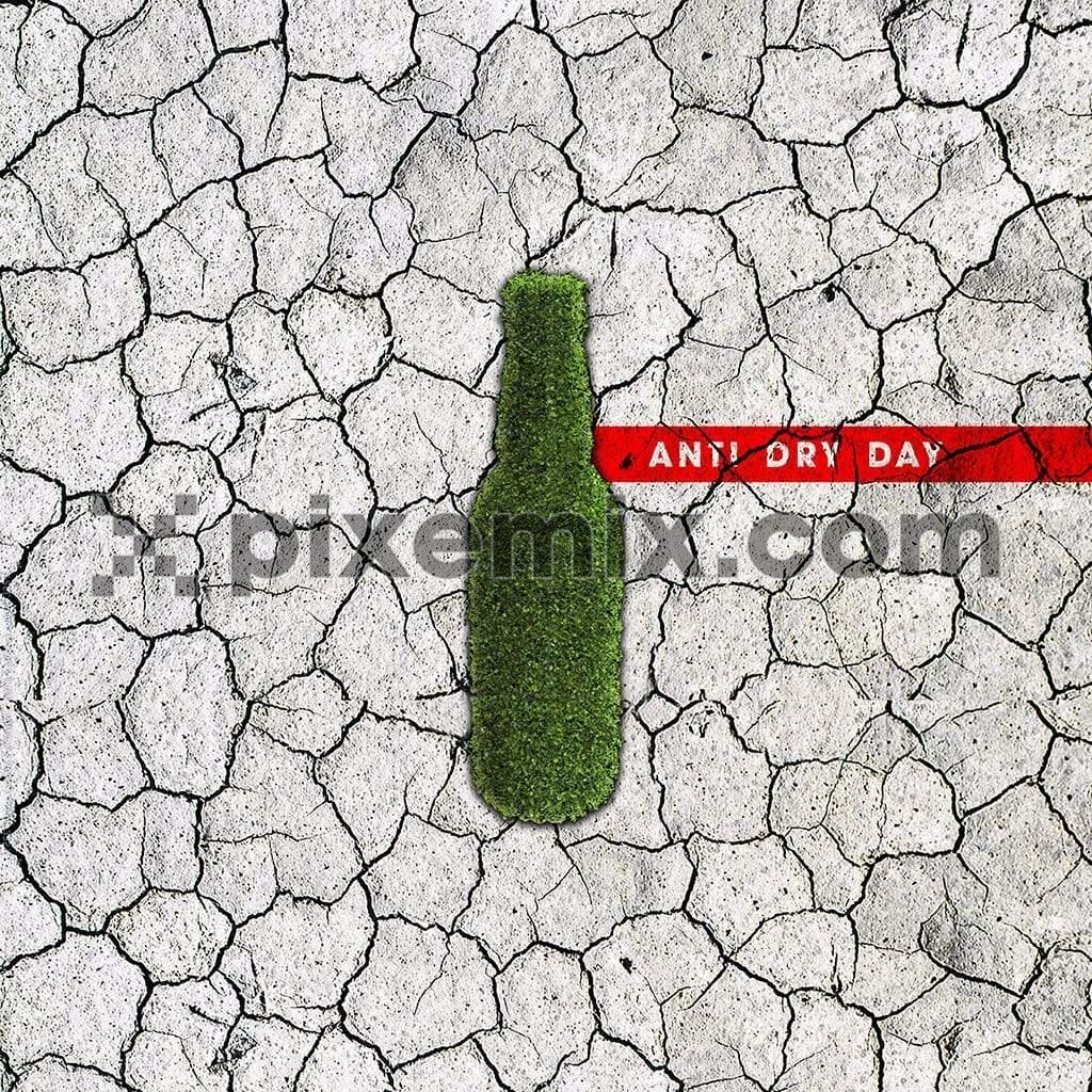 Barren land with green bottle anti dry day social media static post