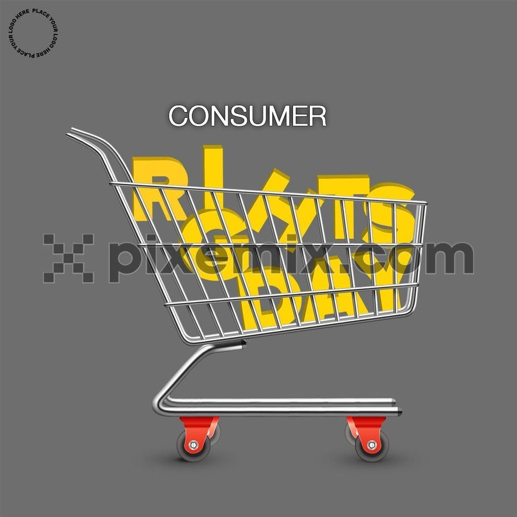 Supermarket cart with 3d inspired typography social media static post