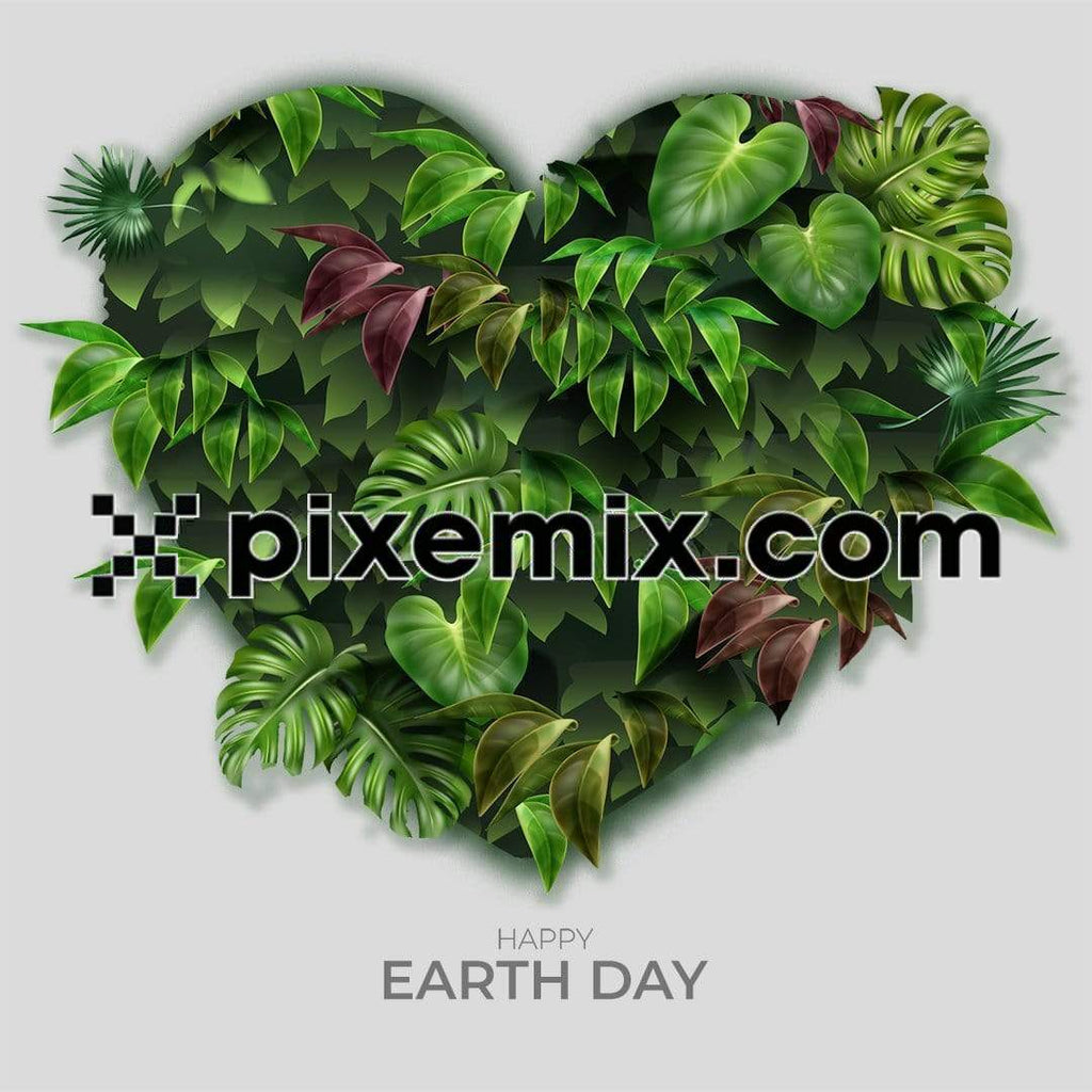 Bright fresh 3d realistic green leaves in heart shape with typo social media static post