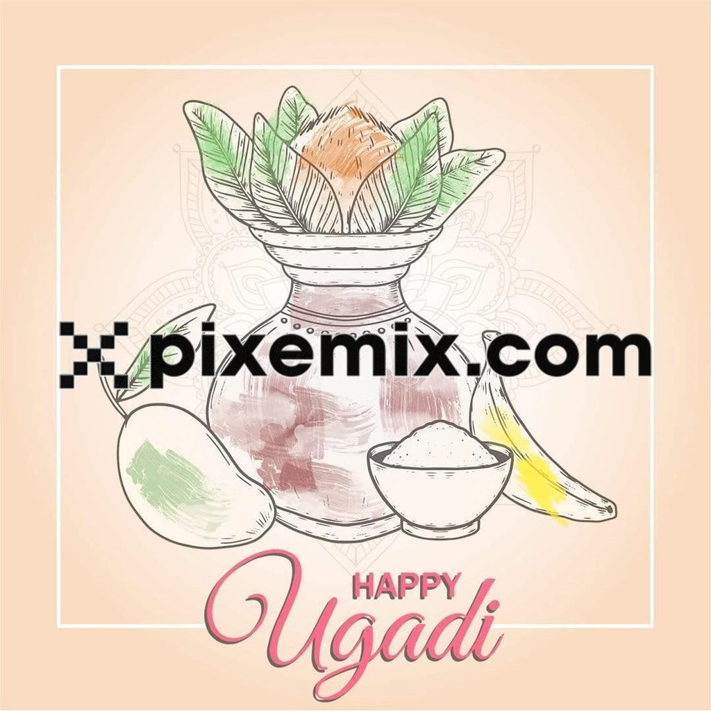 Ugadi wishes post with line art and brush strokes social media static post