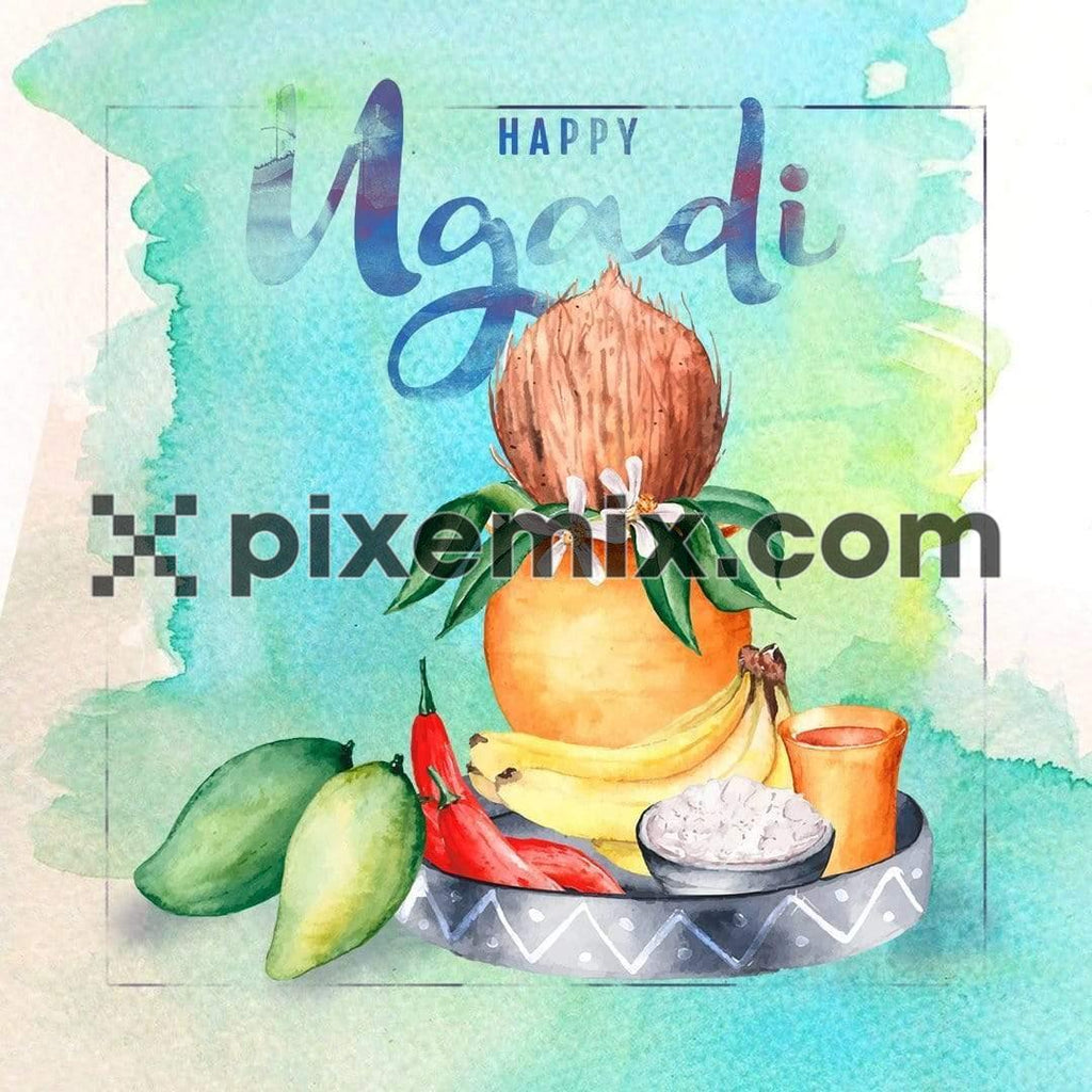 Ugadi wishes with watercolor effect social media static post