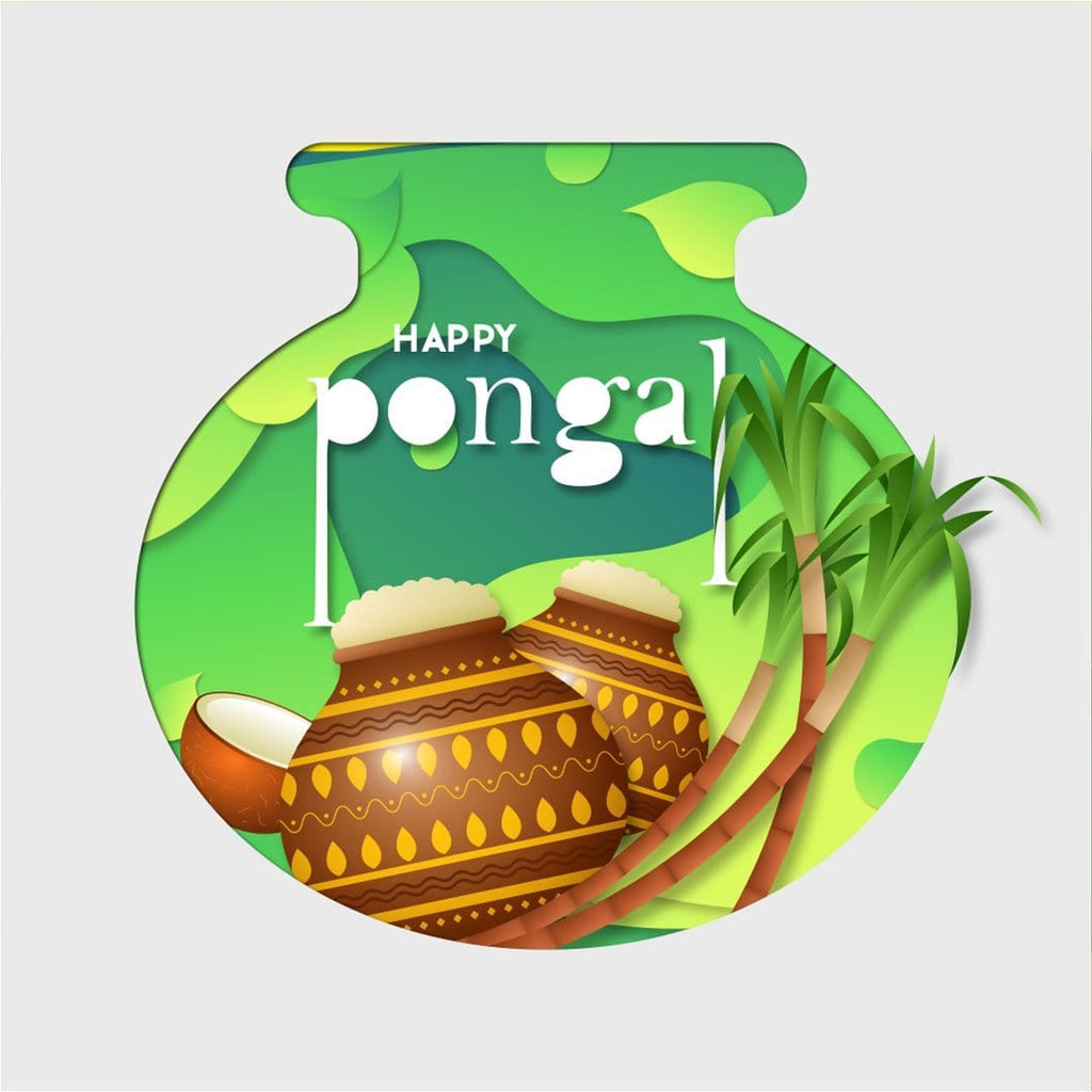 Cutout pongal wishes creative with realistic kalash social media static post