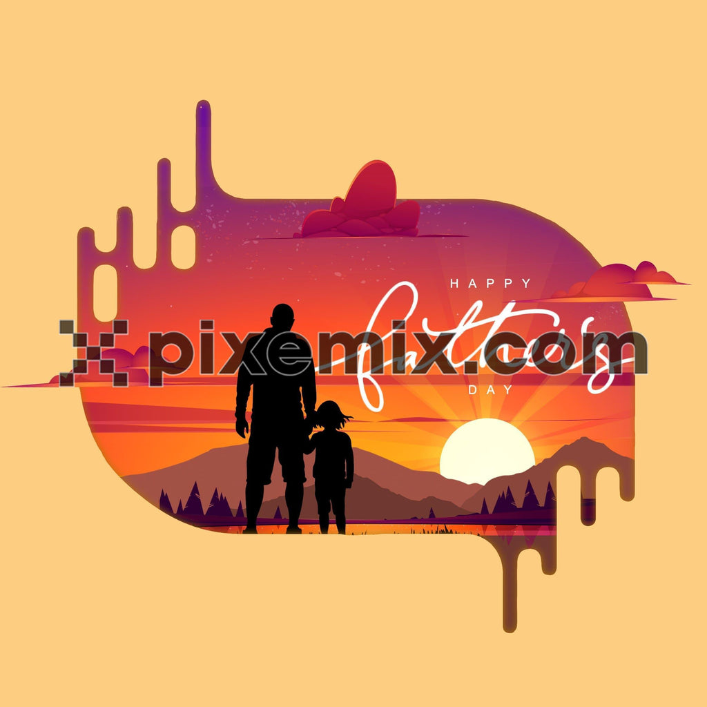 Illustration of the father holding the child's hand, social media static post