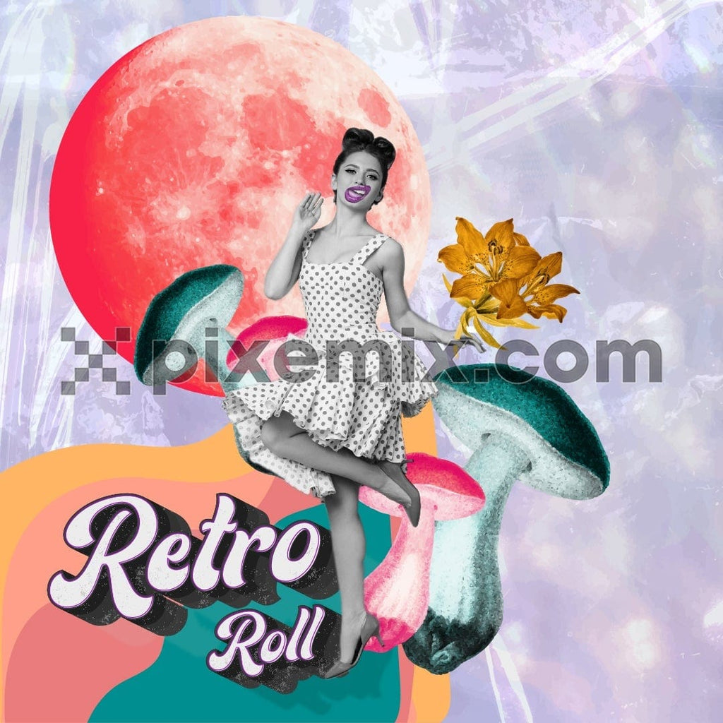 Retro girl with funky background social media static post